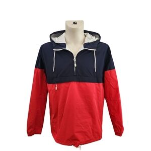 H&M Divided Mens 1/2 Zip Pullover Hooded Windbreaker Jacket Navy Red S NWT